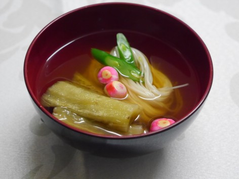 焼き茄子とそうめんのすまし汁